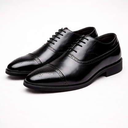 REFINED BLACK CAP-TOE OXFORDS